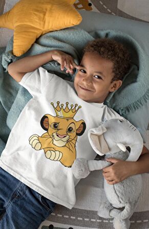 Aslan Kral Simba Baskılı Çocuk Tişört, Unisex Çizgi Film Baskılı Bebek T-Shirt