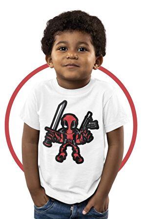 Baby Deadpool Baskılı Çocuk Tişört, Unisex Marvel Baskılı Bebek T-Shirt