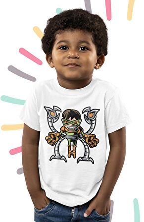 Baby Doktor Octopus Baskılı Çocuk Tişört, Unisex Spiderman Düşmanı Baskılı Bebek T-Shirt