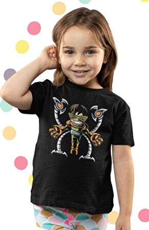 Baby Doktor Octopus Baskılı Çocuk Tişört, Unisex Spiderman Düşmanı Baskılı Bebek T-Shirt