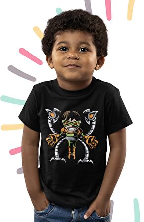 Baby Doktor Octopus Baskılı Çocuk Tişört, Unisex Spiderman Düşmanı Baskılı Bebek T-Shirt