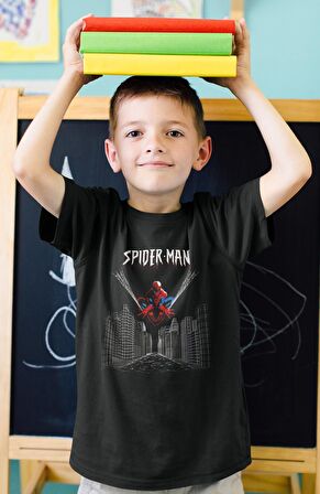 Spiderman EX2 Baskılı Çocuk Tişört, Unisex Örümcek Adam Baskılı Bebek T-Shirt