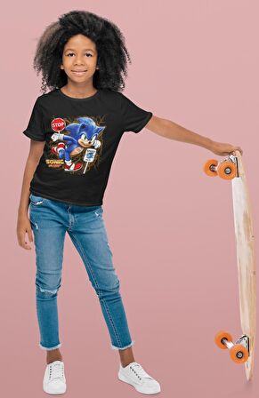 Sonic Baskılı Çocuk Tişört, Unisex Çizgi Film Baskılı Bebek T-Shirt