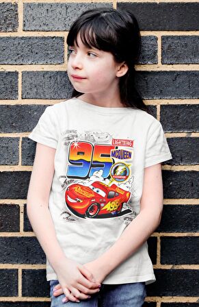 Lightning Mcqueen Baskılı Çocuk Tişört, Unisex Çizgi Film Baskılı Bebek T-Shirt