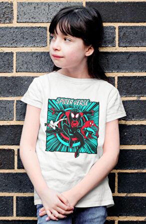 Spider Verse Baskılı Çocuk Tişört, Unisex Örümcek Adam Baskılı Bebek T-Shirt