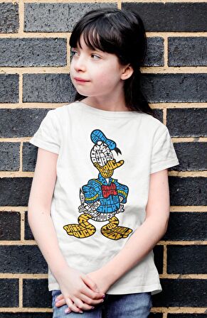 Donald Duck Baskılı Çocuk Tişört, Unisex Çizgi Film Baskılı Bebek T-Shirt