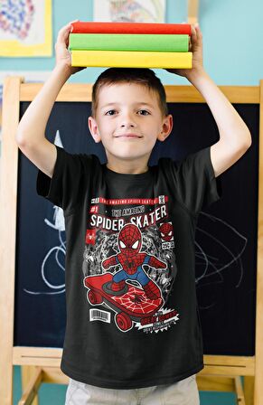 Amazing Spider Skater Baskılı Çocuk Tişört, Unisex Marvel Baskılı Bebek T-Shirt