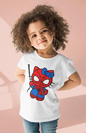 Spider Hello Kitty Baskılı Çocuk Tişört, Unisex Hello Kitty Baskılı Bebek T-Shirt