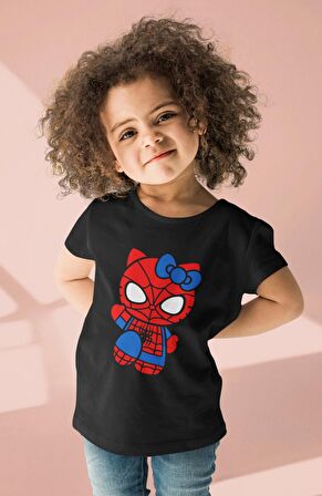 Spider Hello Kitty Baskılı Çocuk Tişört, Unisex Hello Kitty Baskılı Bebek T-Shirt