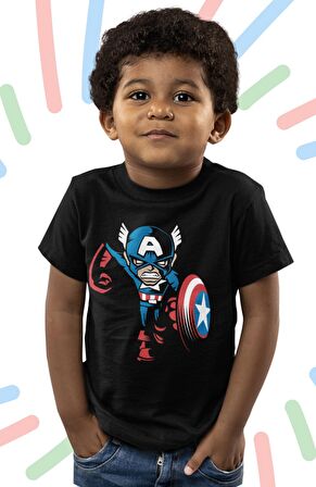 Captan America Baskılı Çocuk Tişört, Unisex Marvel Baskılı Bebek T-Shirt