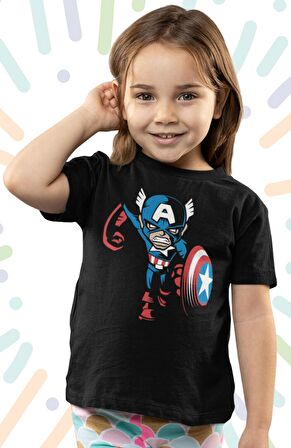 Captan America Baskılı Çocuk Tişört, Unisex Marvel Baskılı Bebek T-Shirt