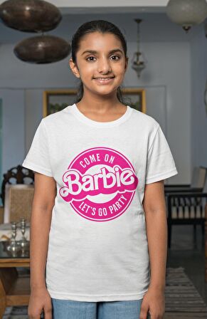 Come on Barbie Lets Go Party Baskılı Kız Çocuk Tişört, Barbie Baskılı Bebek T-Shirt