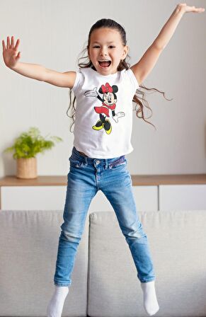 Minnie Baskılı Kız Çocuk Tişört, Disney Minnie Mouse Baskılı Bebek T-Shirt