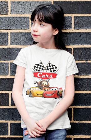 Arabalar Baskılı Unisex Çocuk Tişört, Şimşek Mcqueen Baskılı Bebek T-Shirt