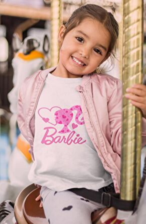 Kız Çocuk Kalpli Kız Barbie Baskılı Tişört, Barbie Yazılı Bebek T-Shirt