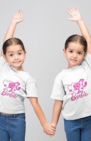 Kız Çocuk Kalpli Kız Barbie Baskılı Tişört, Barbie Yazılı Bebek T-Shirt