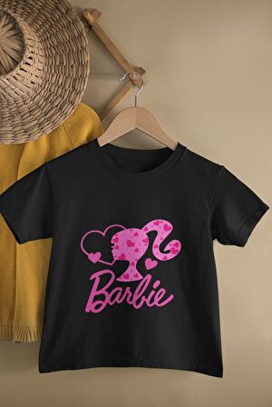 Kız Çocuk Kalpli Kız Barbie Baskılı Tişört, Barbie Yazılı Bebek T-Shirt