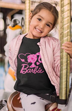 Kız Çocuk Kalpli Kız Barbie Baskılı Tişört, Barbie Yazılı Bebek T-Shirt