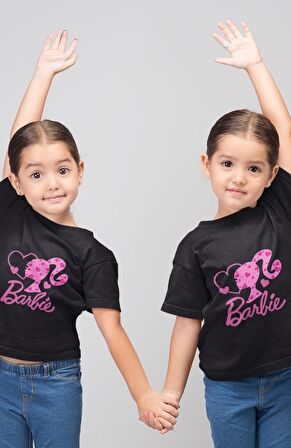 Kız Çocuk Kalpli Kız Barbie Baskılı Tişört, Barbie Yazılı Bebek T-Shirt