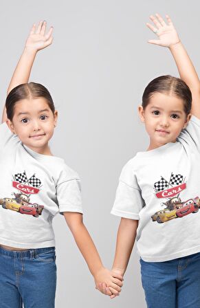 Unisex Çocuk Arabalar Baskılı Tişört, Cars Yazılı Bebek T-Shirt