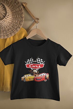 Unisex Çocuk Arabalar Baskılı Tişört, Cars Yazılı Bebek T-Shirt