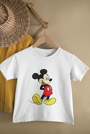 Erkek Çocuk Mickey Mouse Baskılı Tişört, Çizgi Film Karakter Baskılı Bebek T-Shirt