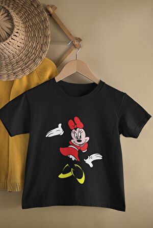 Kız Çocuk Minnie Mouse Baskılı Tişört, Çizgi Film Karakter Baskılı Bebek T-Shirt