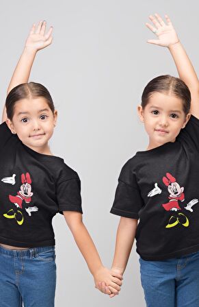 Kız Çocuk Minnie Mouse Baskılı Tişört, Çizgi Film Karakter Baskılı Bebek T-Shirt