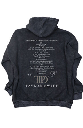 Unisex TTPD Sırt Baskılı Kapüşonlu Yıkamalı Sweatshirt, Oversize Taylor Swift Retro Hoodie