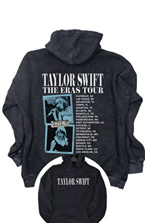 Unisex Taylor Swift Eras Tour Sırt Baskılı Kapüşonlu Yıkamalı Sweatshirt, Oversize Eskitme Hoodie