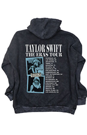 Unisex Taylor Swift Eras Tour Sırt Baskılı Kapüşonlu Yıkamalı Sweatshirt, Oversize Eskitme Hoodie