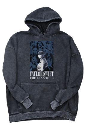 Unisex Taylor Swift Eras Tour Sırt Baskılı Kapüşonlu Yıkamalı Sweatshirt, Oversize Vintage Hoodie