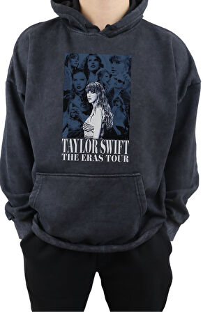Unisex Taylor Swift Eras Tour Sırt Baskılı Kapüşonlu Yıkamalı Sweatshirt, Oversize Vintage Hoodie
