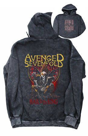 Unisex Avenged Sevenfold Sırt Baskılı Kapüşonlu Yıkamalı Sweatshirt,Oversize Rock Band Baskı Hoodie
