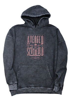 Unisex Avenged Sevenfold Sırt Baskılı Kapüşonlu Yıkamalı Sweatshirt,Oversize Rock Band Baskı Hoodie