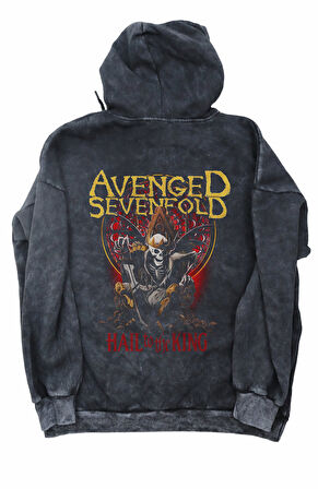 Unisex Avenged Sevenfold Sırt Baskılı Kapüşonlu Yıkamalı Sweatshirt,Oversize Rock Band Baskı Hoodie