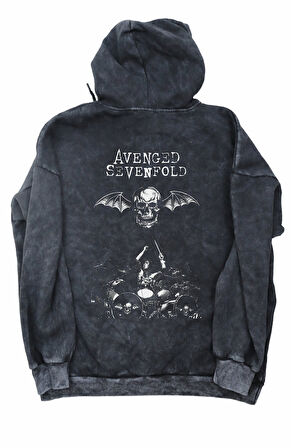 Unisex Skull Avenged Sevenfold Sırt Baskılı Kapüşonlu Yıkamalı Sweatshirt,Oversize Rock Band Hoodie