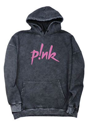 Unisex Popstar Pink Sırt Baskılı Kapüşonlu Yıkamalı Sweatshirt, Oversize Baskılı Eskitme Hoodie