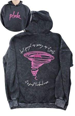 Unisex Popstar Pink Sırt Baskılı Kapüşonlu Yıkamalı Sweatshirt, Oversize Baskılı Eskitme Hoodie