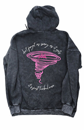 Unisex Popstar Pink Sırt Baskılı Kapüşonlu Yıkamalı Sweatshirt, Oversize Baskılı Eskitme Hoodie