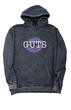 Unisex Guts Albüm Sırt Baskılı Kapüşonlu Yıkamalı Sweatshirt,Oversize Olivia Rodrigo Baskılı Hoodie