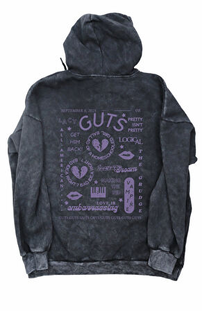 Unisex Guts Albüm Sırt Baskılı Kapüşonlu Yıkamalı Sweatshirt,Oversize Olivia Rodrigo Baskılı Hoodie