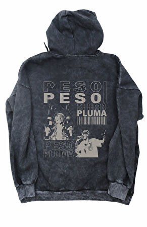 Unisex Peso Pluma Sırt Baskılı Kapüşonlu Yıkamalı Sweatshirt, Oversize Rapper Baskıllı Retro Hoodie