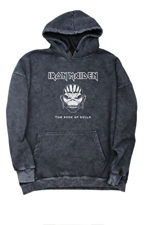 Unisex Iron Maiden The Book Of Souls Sırt Baskılı Kapüşonlu Yıkamalı Sweatshirt, Oversize Hoodie