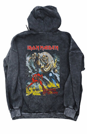 Unisex Iron Maiden The Book Of Souls Sırt Baskılı Kapüşonlu Yıkamalı Sweatshirt, Oversize Hoodie