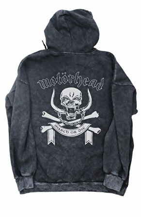Unisex Motörhead Sırt Baskılı Kapüşonlu Yıkamalı Sweatshirt, Oversize Rock Band Baskılı Hoodie