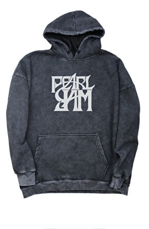 Unisex Pearl Jam Sırt Baskılı Kapüşonlu Yıkamalı Sweatshirt, Oversize Rock Band Retro Hoodie