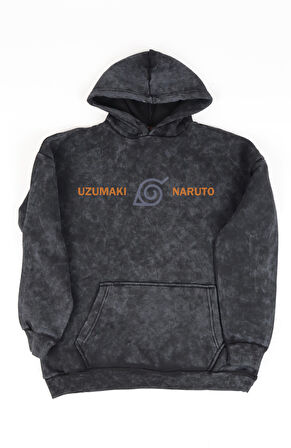 Unisex Uzumaki Naruto Sırt Baskılı Kapüşonlu Yıkamalı Sweatshirt, Oversize Anime Temalı Hoodie