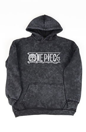 Unisex One Piece Sabo Sırt Baskılı Kapüşonlu Yıkamalı Sweatshirt, Oversize Anime Vintage Hoodie