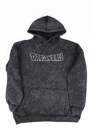 Unisex Dragon Ball Sırt Baskılı Kapüşonlu Yıkamalı Sweatshirt, Oversize Anime Temalı Eskitme Hoodie